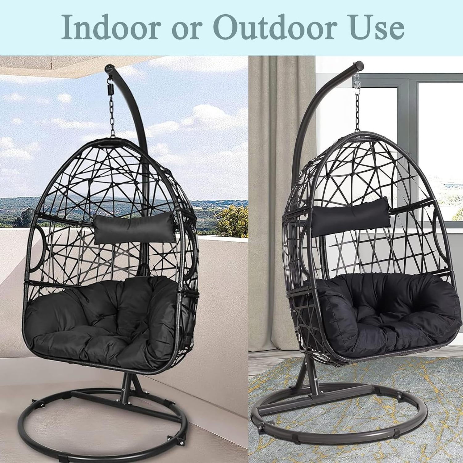 Patio Hanging Egg Swing Chair with Stand Hammock Chair Indoor Outdoor Rattan Wicker Egg Chair for Bedroom Porch Garden