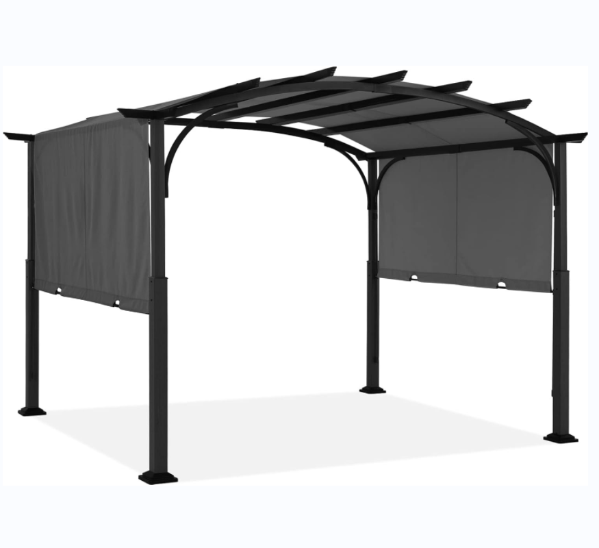 Outdoor Pergola 10' x 12 ' FT Arched Patio Pergola with Retractable Sun Shade for Garden Porch Backyard