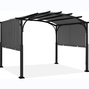 Outdoor Pergola 10' x 12 ' FT Arched Patio Pergola with Retractable Sun Shade for Garden Porch Backyard