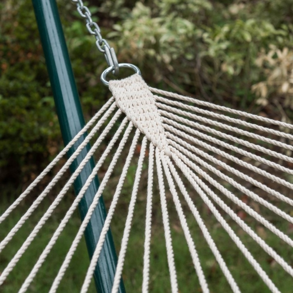 Free Sample Cotton Rope Double Net Hammock with Wood Spreader