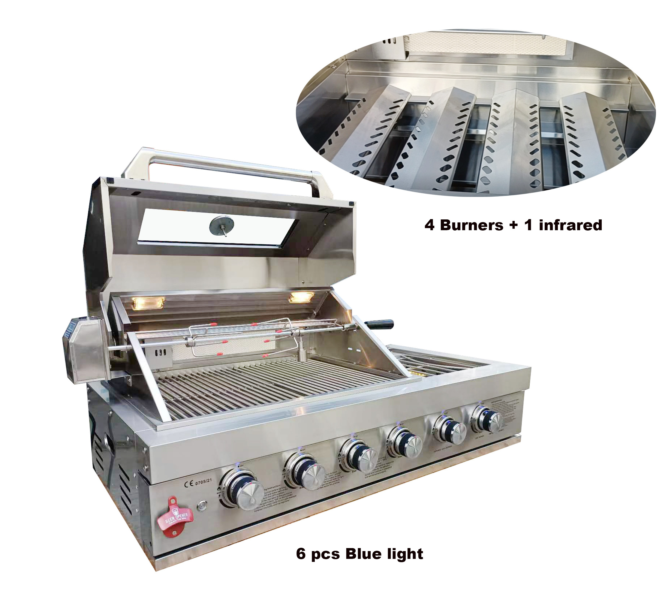 Factory Wholesale NG Gas Grills Beef Bbq Grill 4 Burners Supplies Portable Barbecue Outdoor Oven Stainless Steel Gas Or Charcoal