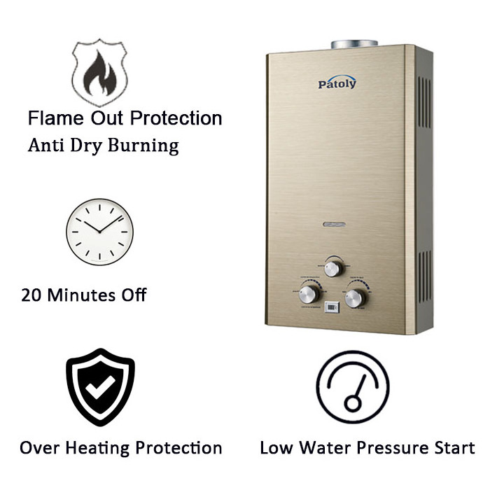 Natraul Gas Geyser Water Heater Whole Home 6L8L Open Flue Type Smart LPG Low Pressure Gas Instant Hot Water Heaters Indoor