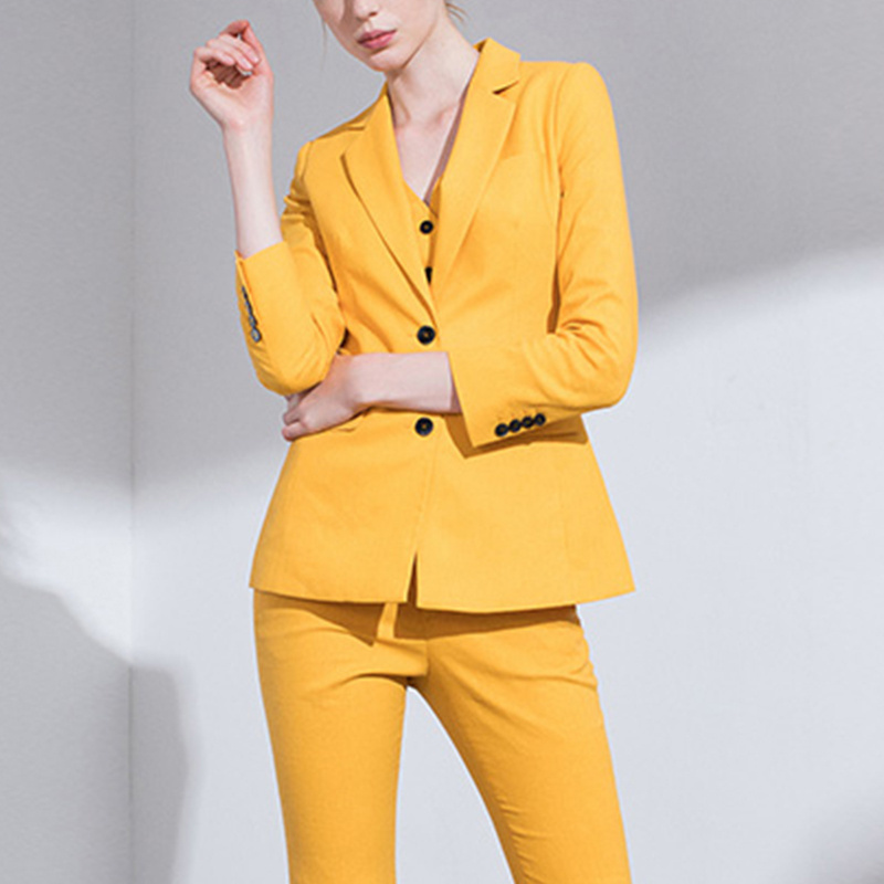 OEM Custom wholesale label yellow fashion female lady work wear women 3 piece business suit