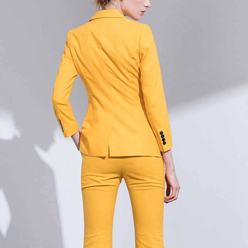 OEM Custom wholesale label yellow fashion female lady work wear women 3 piece business suit