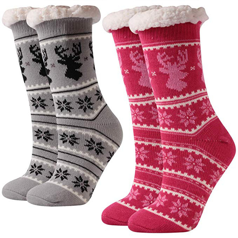 Wholesale mens Super Soft Cozy Fuzzy Fleece Lined Knit Winter Warm Home Slipper Socks for Christmas gifts