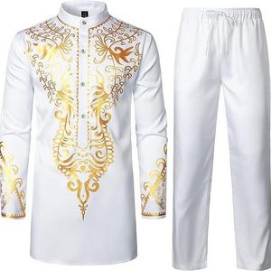 Formal Party African Men Dashiki Suit Shirt Pants Set Traditional Clothes Formal Dress Men's Two-piece Suits