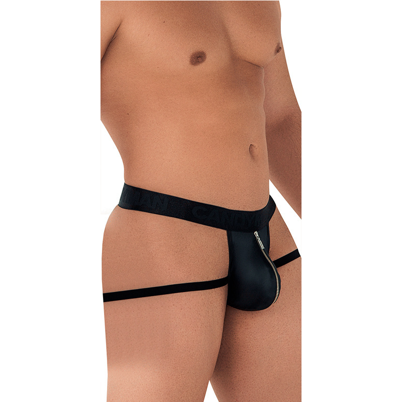 Black Men's Underwear Low Rise Bulge Pouch Back Double-ended Zipper Briefs Jockstrap Briefs Thongs