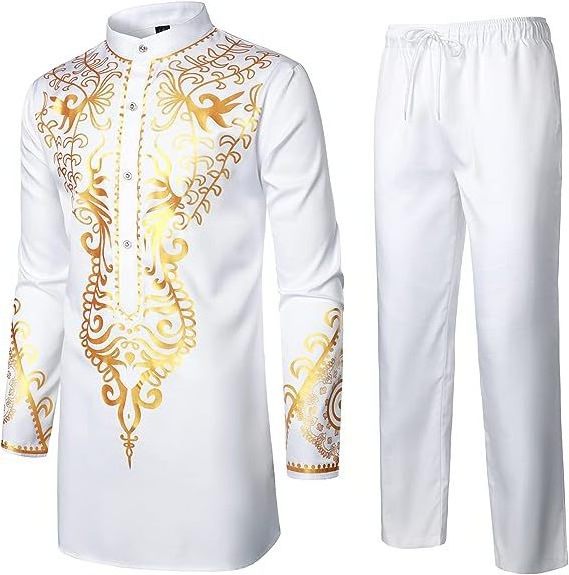 Formal Party African Men Dashiki Suit Shirt Pants Set Traditional Clothes Formal Dress Men's Two-piece Suits