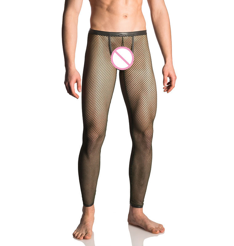 Custom virtually see-through Wide knit mesh bungee mens gay sexy leggings underwear