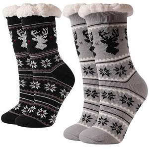 Wholesale mens Super Soft Cozy Fuzzy Fleece Lined Knit Winter Warm Home Slipper Socks for Christmas gifts