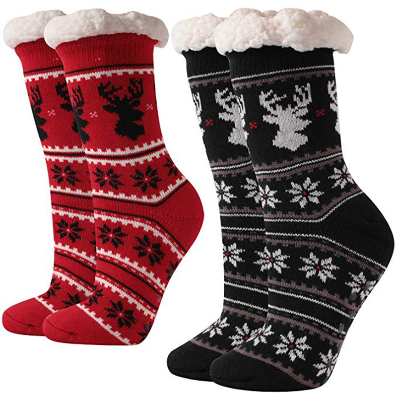 Wholesale mens Super Soft Cozy Fuzzy Fleece Lined Knit Winter Warm Home Slipper Socks for Christmas gifts