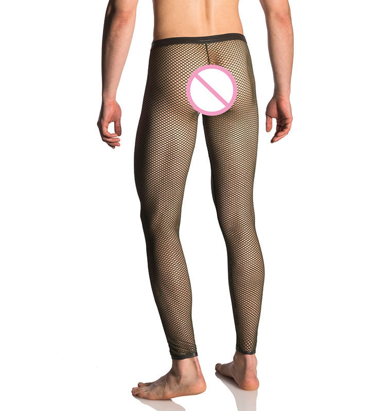 Custom virtually see-through Wide knit mesh bungee mens gay sexy leggings underwear