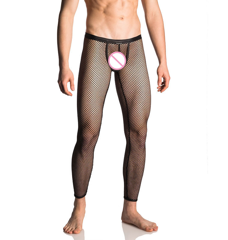 Custom virtually see-through Wide knit mesh bungee mens gay sexy leggings underwear