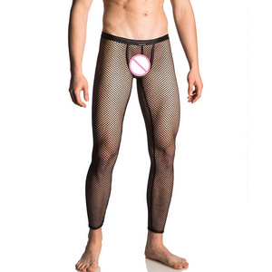 Custom virtually see-through Wide knit mesh bungee mens gay sexy leggings underwear