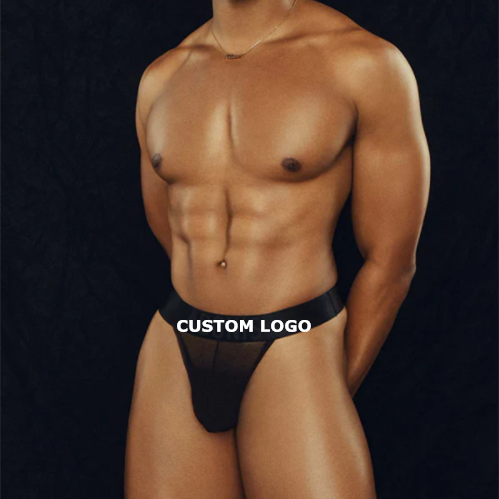 Brand Logo Men Underwear OEM Design Hot Sexy See Through Mesh Adults Picture for Men Knitted Gay Hot Sexy Gay Men Thong Express