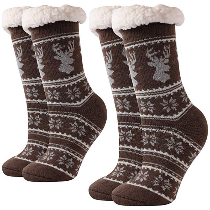 Wholesale mens Super Soft Cozy Fuzzy Fleece Lined Knit Winter Warm Home Slipper Socks for Christmas gifts