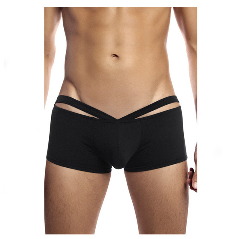 Custom Mens Open Back mens box Shorts with Ring Front Black super sexy trunk designed Men Boxers Briefs