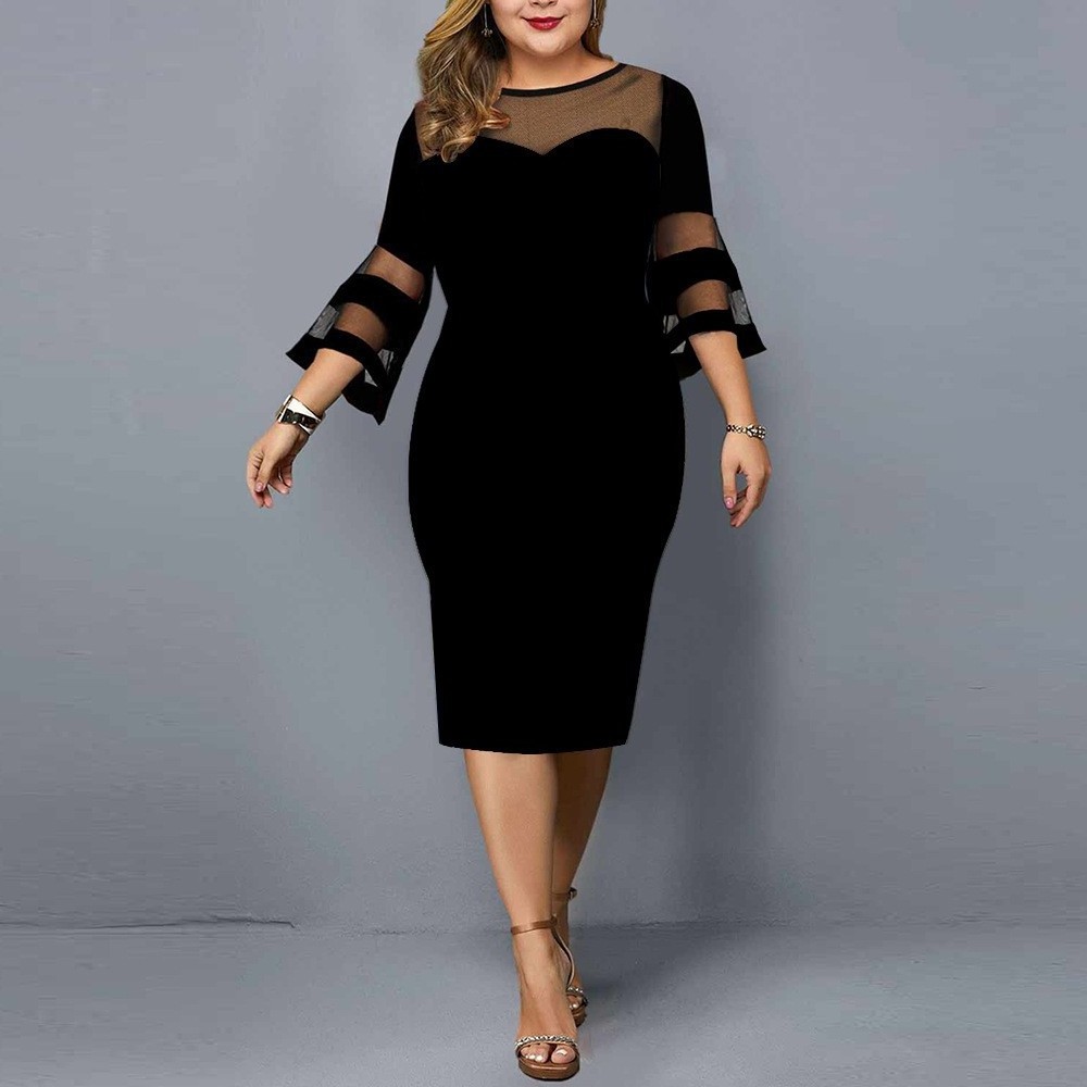 2022 fashion autumn&winter new mesh stitching plus-size casual elegant women's dress hip wrap skirt