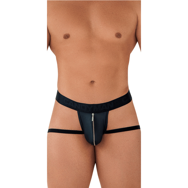 Black Men's Underwear Low Rise Bulge Pouch Back Double-ended Zipper Briefs Jockstrap Briefs Thongs