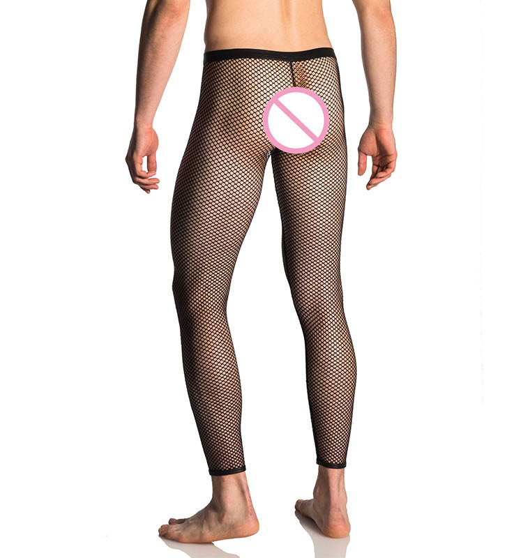 Custom virtually see-through Wide knit mesh bungee mens gay sexy leggings underwear