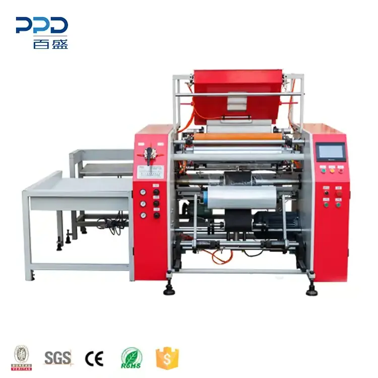 Latest Technology 3 Shaft Rewinder Electrical Automatic PE Stretch Film Rewinding Machine