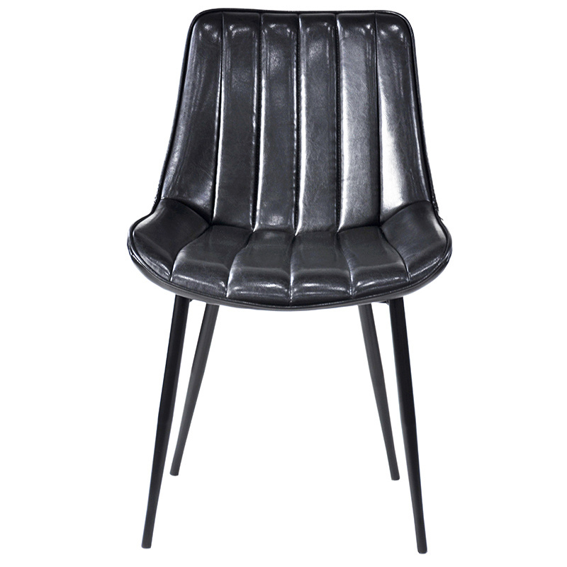 Wholesale cheap steel  furniture modern leather black Industrial soft cafe Restaurant seat metal leg PU Nordic dining chair