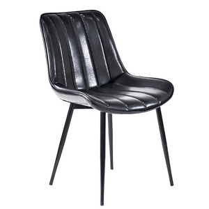 Wholesale cheap steel  furniture modern leather black Industrial soft cafe Restaurant seat metal leg PU Nordic dining chair