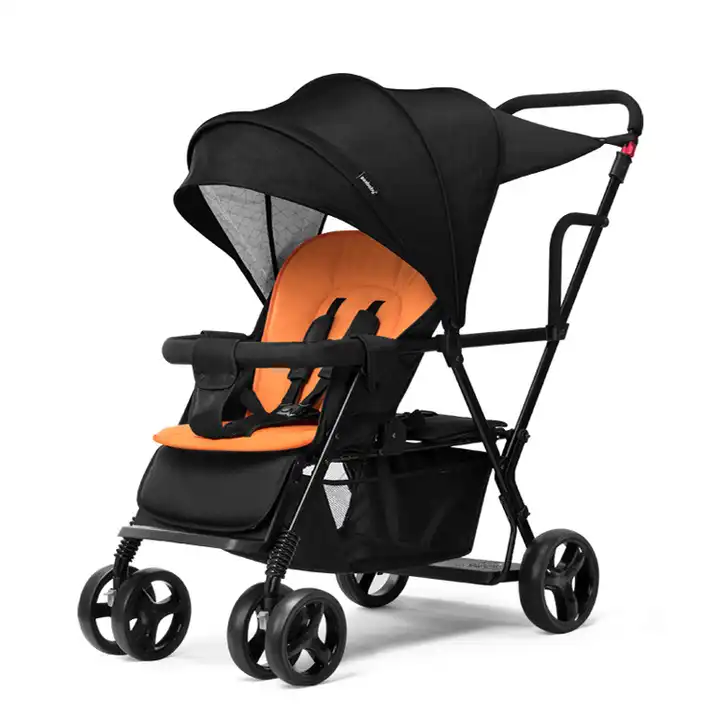 2024 Wholesale Wagon 4 Wheels Baby Folding Stroller Wagon Cart Outdoor Wagon 2 Seat Baby Twins stroller