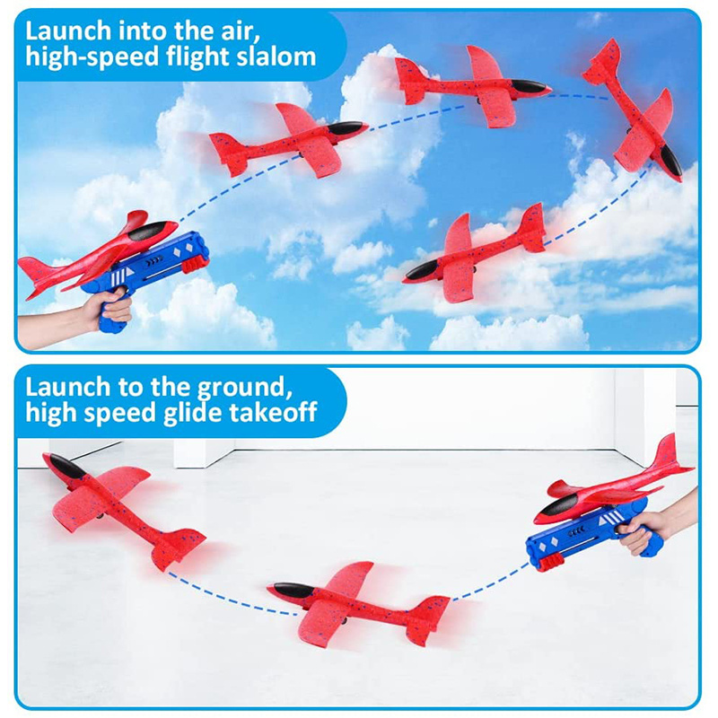 Outdoor Play Kids Glider Flight Flying Foam Airplane Shoot Gun  Toys Children Catapult Plane gun Launcher Toy