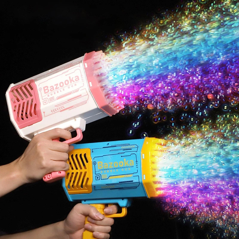 Kids Adult Outdoor Electric Soap Gatling Bubble Machine Toy Bubble Gun for Girls Rocket Launcher Bazooka 69 Holes Light Plastic