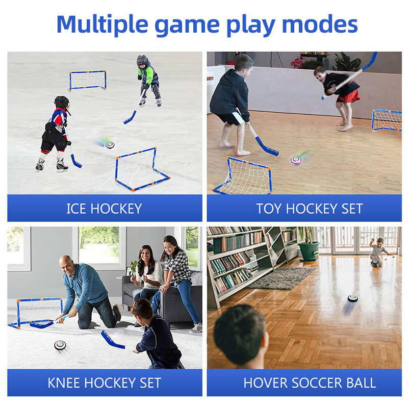 Family Game 3 in 1 Sport Toys Set LED Light Hover Football Floating Air Soccer Ball Ice Hockey Toys