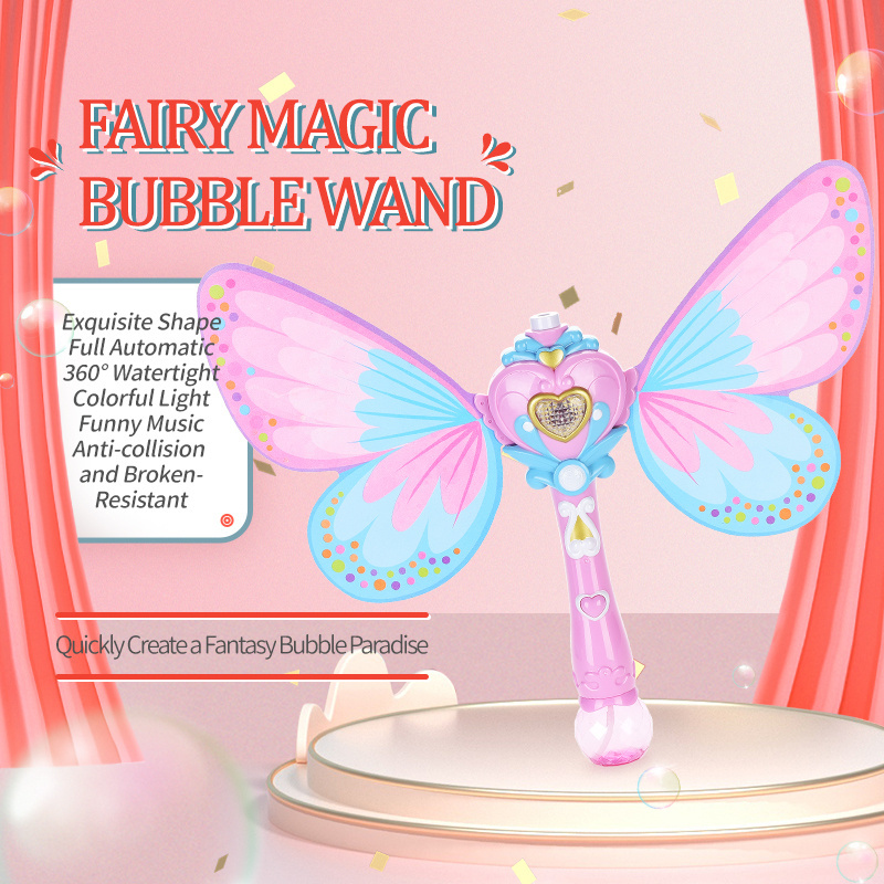 Outdoor Toys Girl Princess Plastic Electric Light Up Automatic Bubble Machine Blower Set Kids Magic Stick Butterfly Bubble Wand