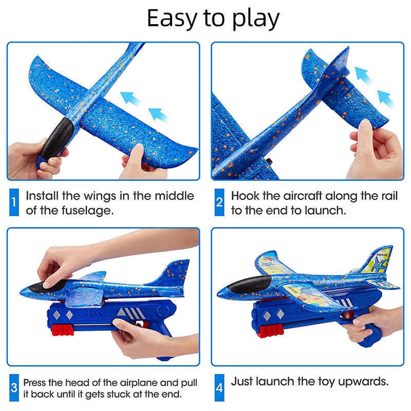 Outdoor Play Kids Glider Flight Flying Foam Airplane Shoot Gun  Toys Children Catapult Plane gun Launcher Toy