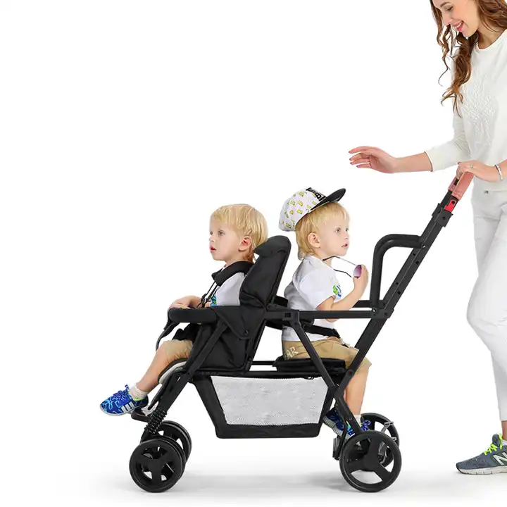 2024 Wholesale Wagon 4 Wheels Baby Folding Stroller Wagon Cart Outdoor Wagon 2 Seat Baby Twins stroller