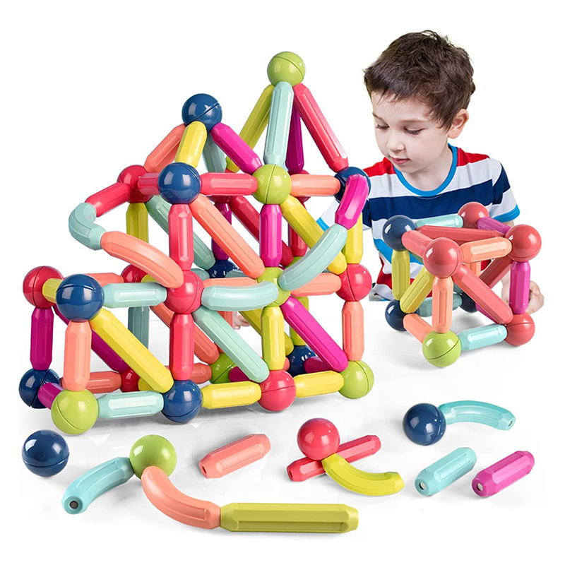 64 PCS STEM Rods Building Blocks Magnet Stacking Toys Tiles Magnetic Sticks and Balls Color Box CPC Toys Sets for Kids Game Sets