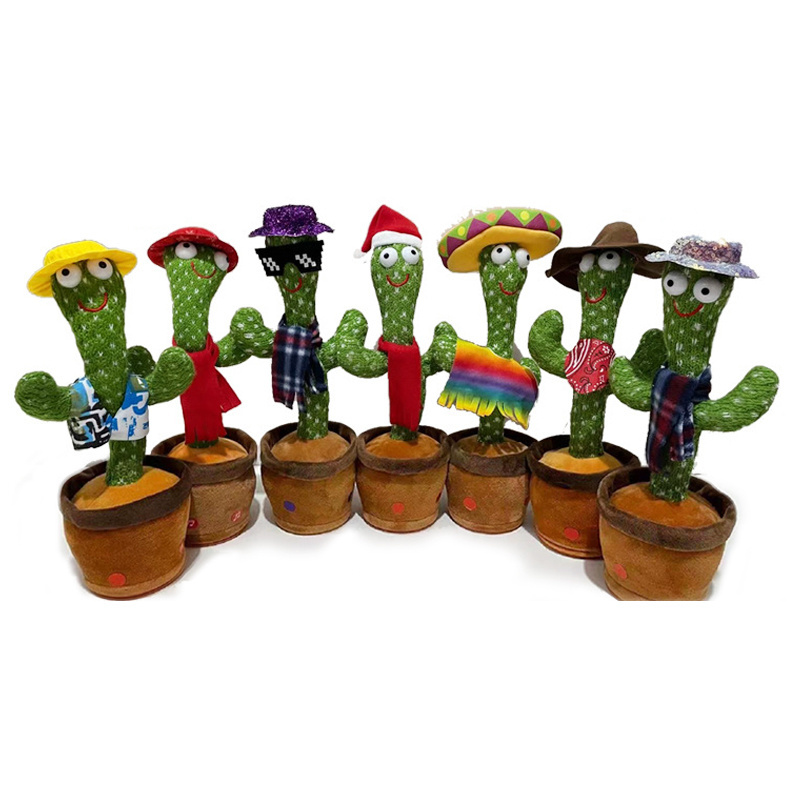 Christmas Gift Stuffed Flowerpot Soft Plush Toys Record Twisting Sing Talking Electric Dancing Cactus Toy with Light Opp Bag