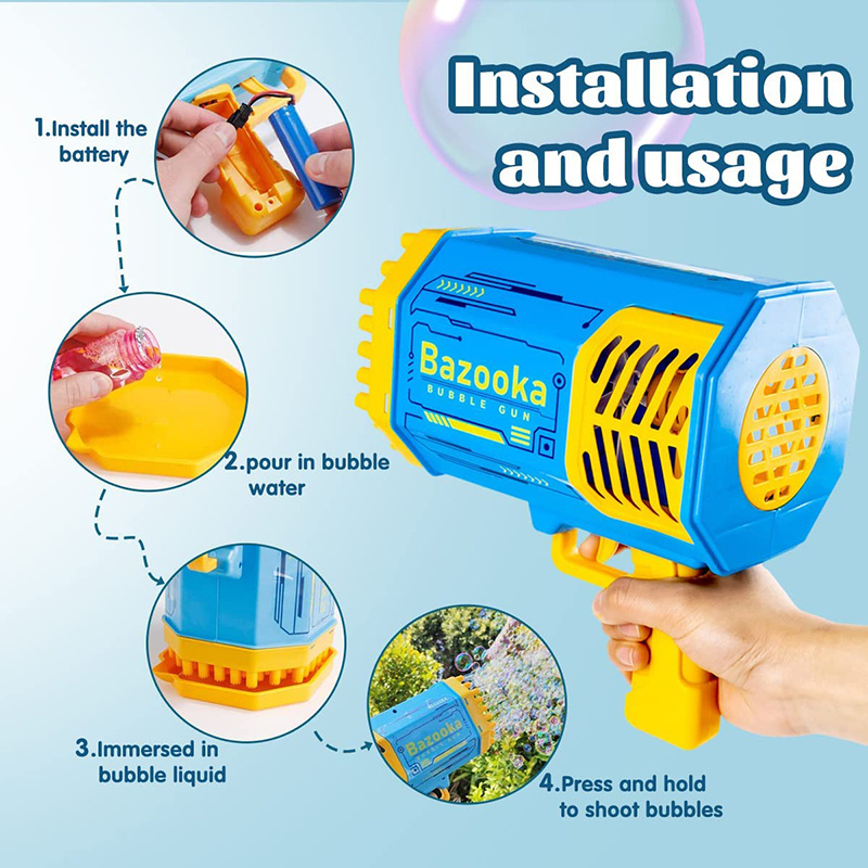 Kids Adult Outdoor Electric Soap Gatling Bubble Machine Toy Bubble Gun for Girls Rocket Launcher Bazooka 69 Holes Light Plastic