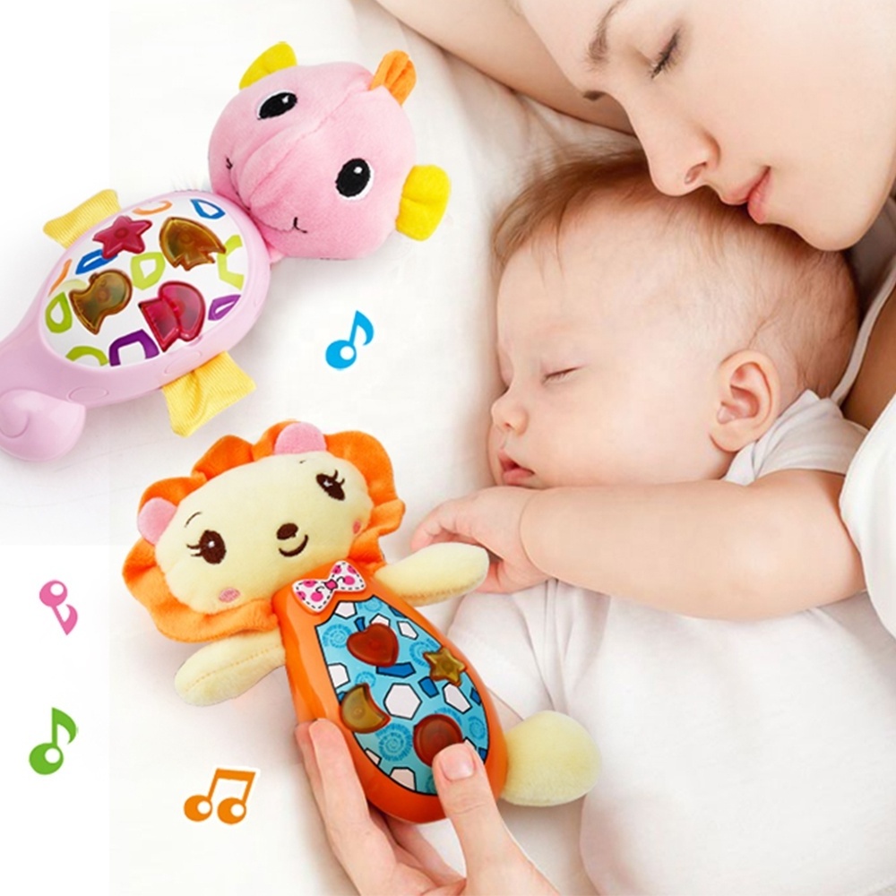 Baby birthday gift placate baby educational plush musical toys cute sleep animal plush toy with LED light