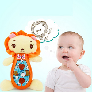 Baby birthday gift placate baby educational plush musical toys cute sleep animal plush toy with LED light