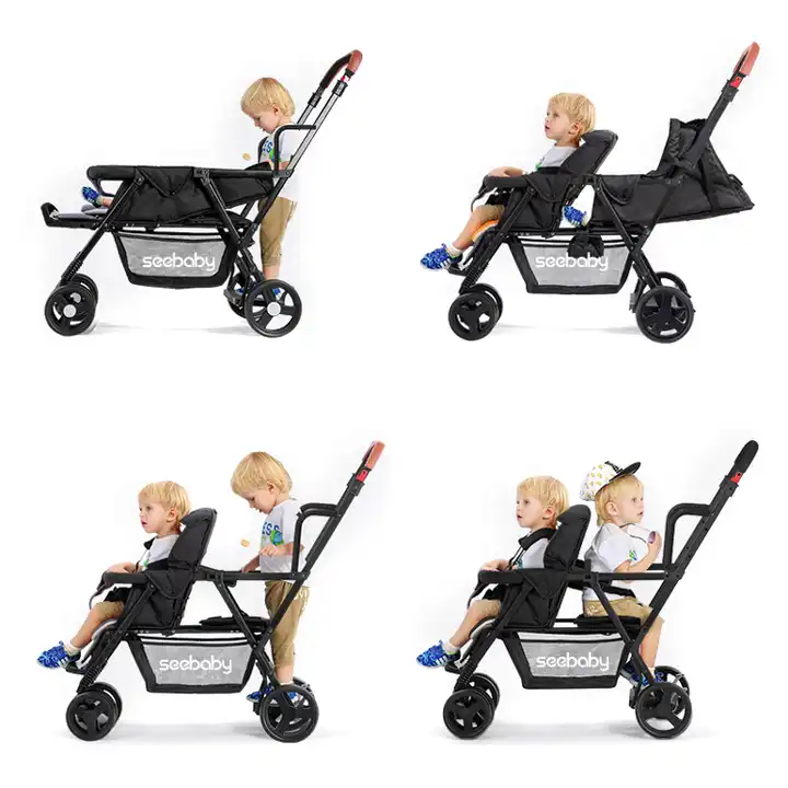 2024 Wholesale Wagon 4 Wheels Baby Folding Stroller Wagon Cart Outdoor Wagon 2 Seat Baby Twins stroller