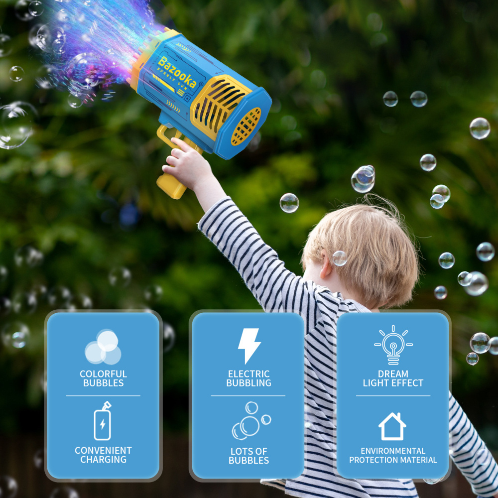 Kids Adult Outdoor Electric Soap Gatling Bubble Machine Toy Bubble Gun for Girls Rocket Launcher Bazooka 69 Holes Light Plastic