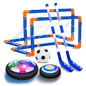 Family Game 3 in 1 Sport Toys Set LED Light Hover Football Floating Air Soccer Ball Ice Hockey Toys