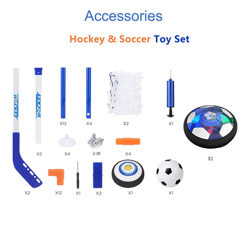 Family Game 3 in 1 Sport Toys Set LED Light Hover Football Floating Air Soccer Ball Ice Hockey Toys