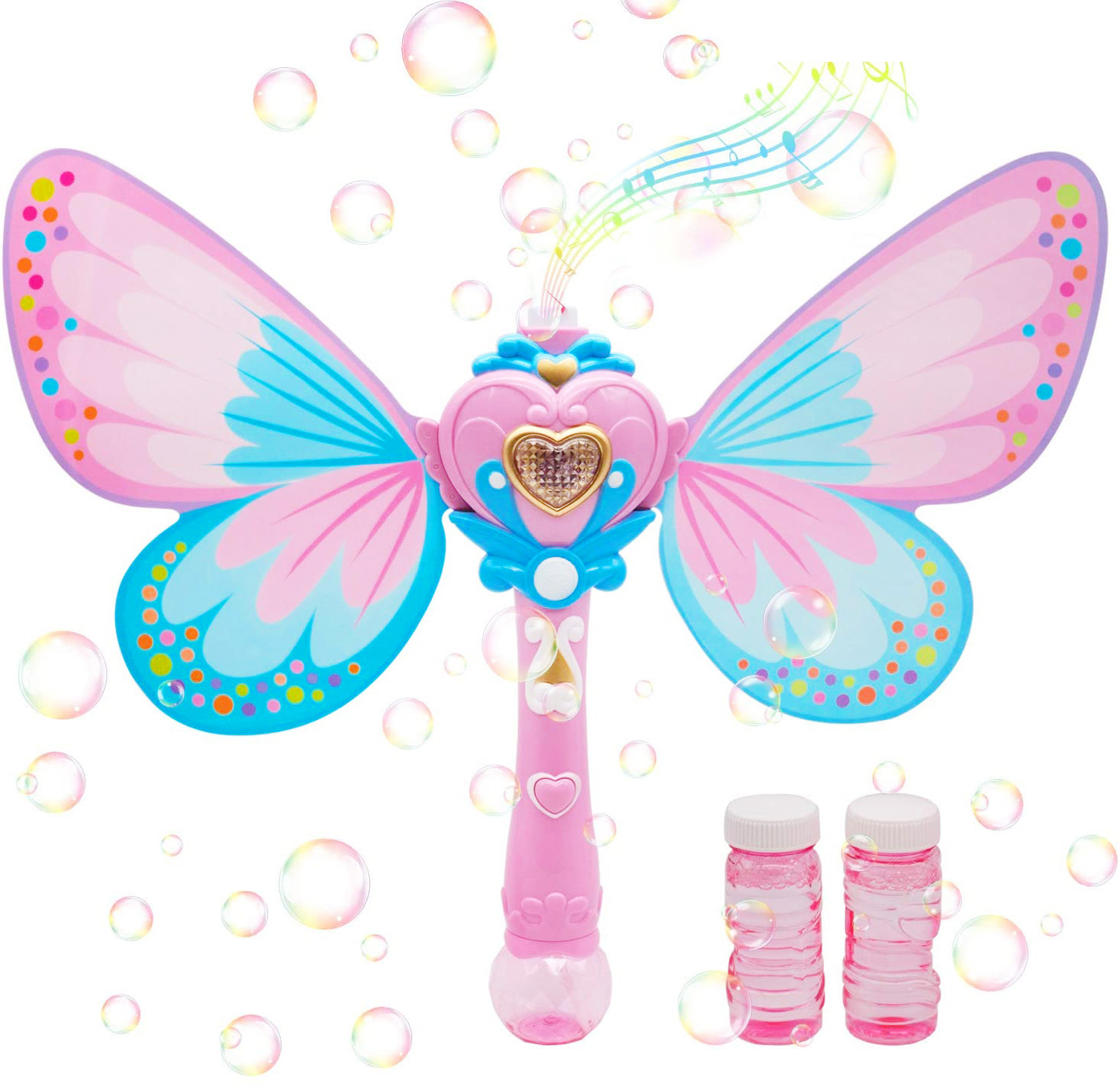 Outdoor Toys Girl Princess Plastic Electric Light Up Automatic Bubble Machine Blower Set Kids Magic Stick Butterfly Bubble Wand