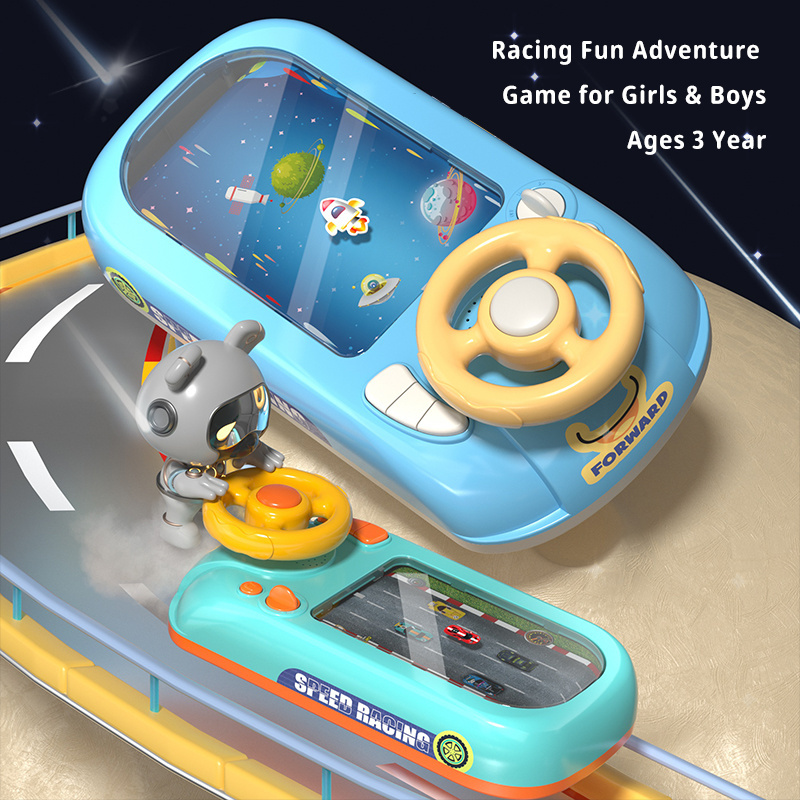 Kids Electric Interactive Board Game Driving Steering Wheel Toys Simulated Musical Spaceship Vehicle Racing Car Adventure Toy