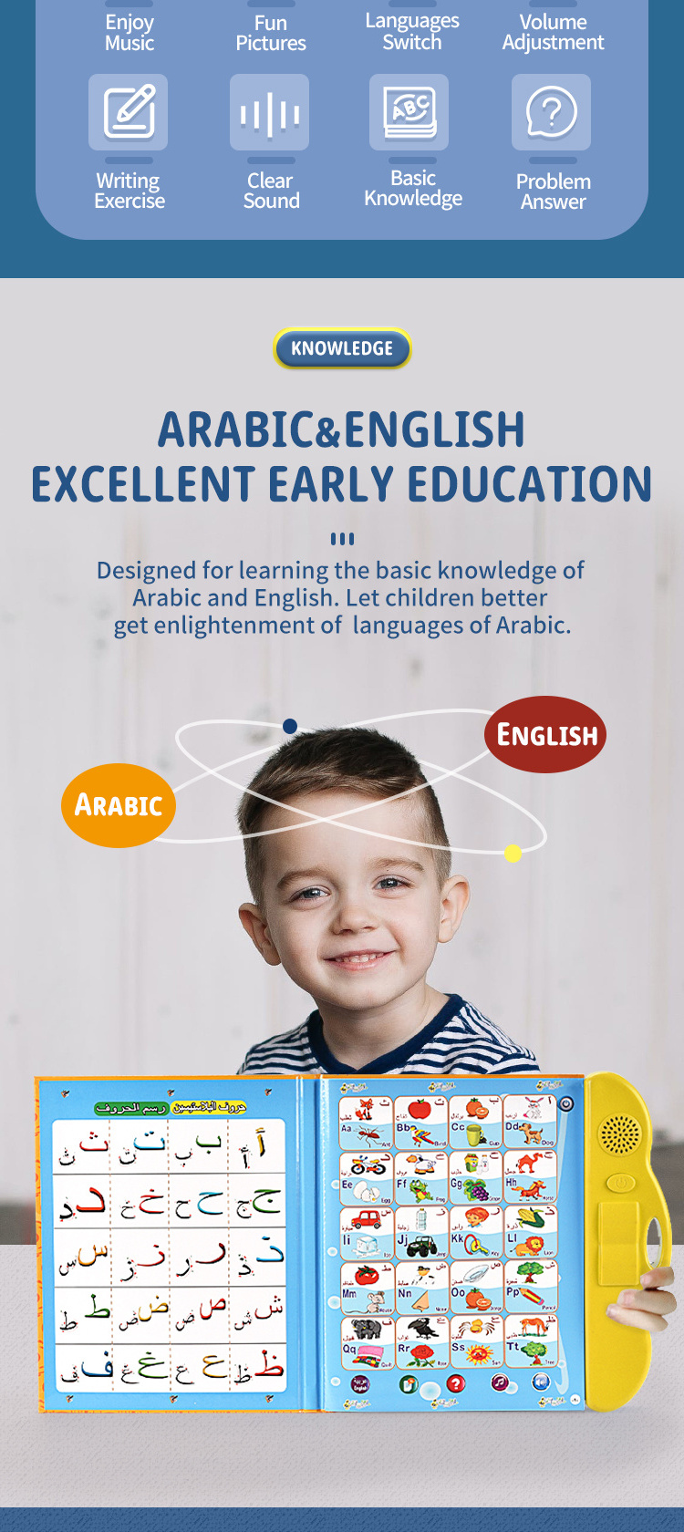 Kids Gift Toy Learning Machine Education Sound Music Alphabet English Talking Arabic Learning Book