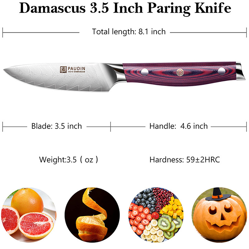 Professional 3.5 Inch 67layers Damascus Steel With G10 Fiberglass Handle Kitchen Chef Peeling Knife With Gift Box Paring Knife