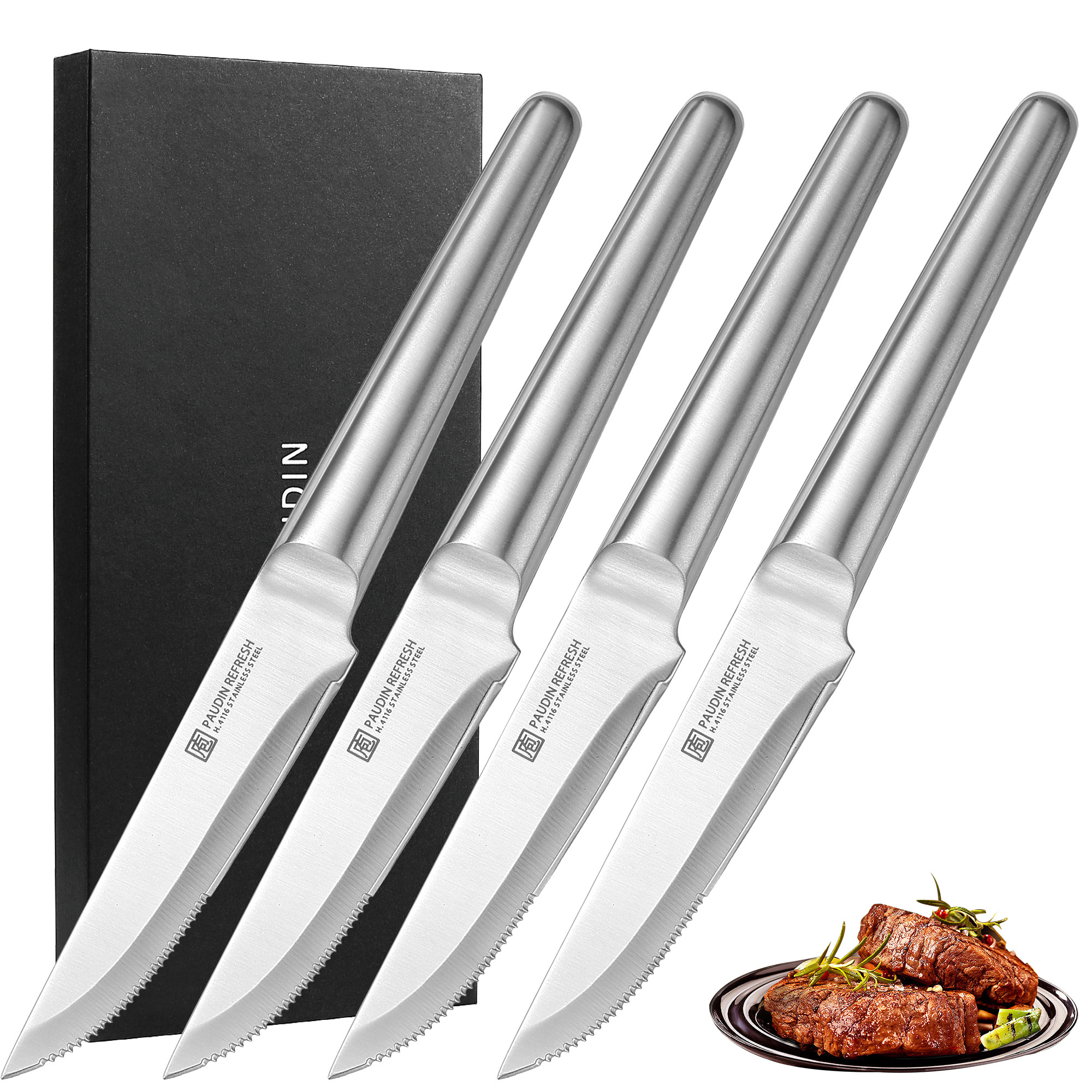 4.5 Inch German Steel Steak Knives Serrated Edge Steak Knife With Comfortable Hollow Handle