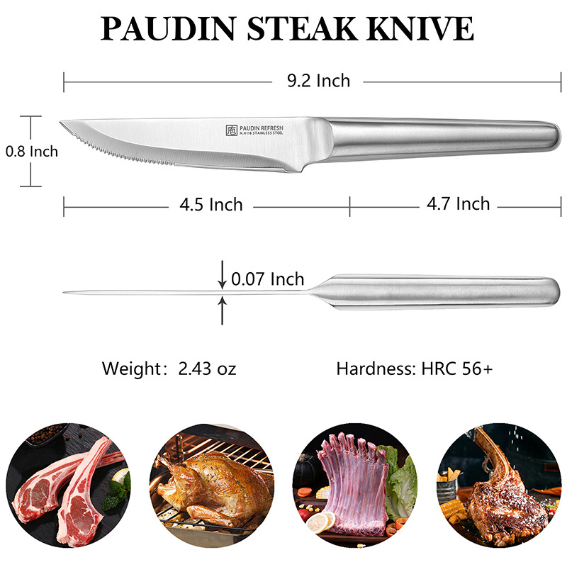 4.5 Inch German Steel Steak Knives Serrated Edge Steak Knife With Comfortable Hollow Handle