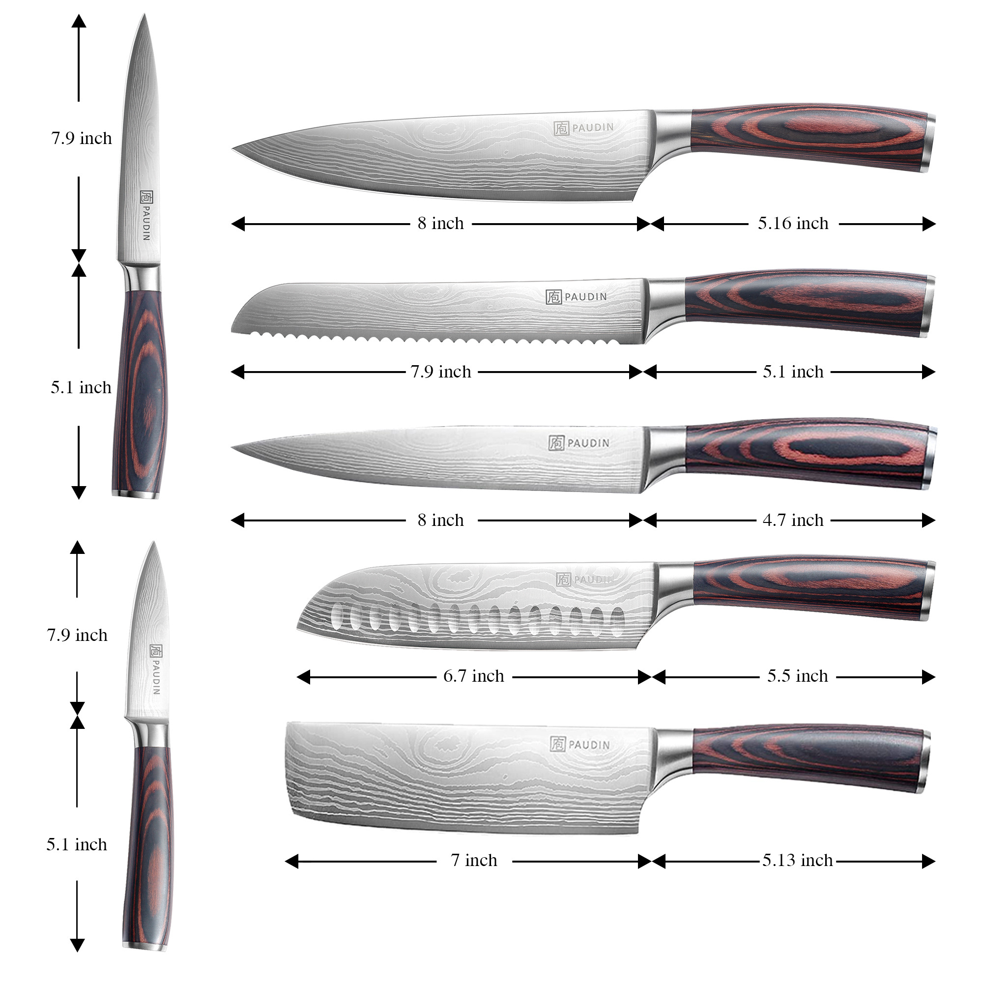 Professional Hot selling 7PCS Kitchen Knives Set Ultra Sharp Stainless Steel Blade with Wooden Handle Chef Knife